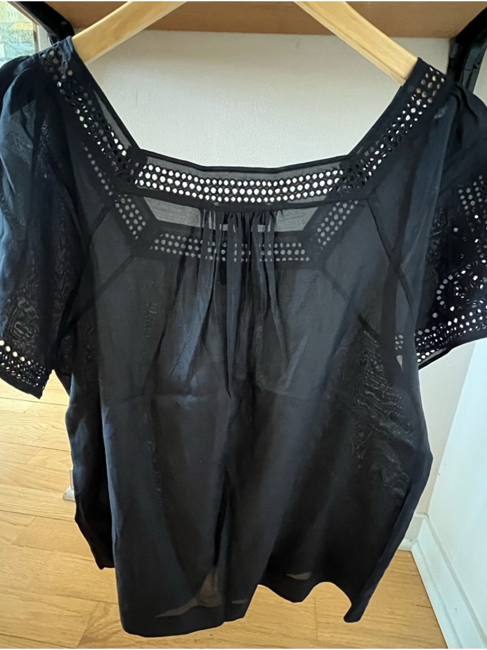 J. Crew Black Eyelet Square-Neck Cotton Blouse - Picture 2 of 5